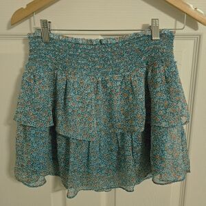 American Eagle Outfitters Blue Floral Smocked Mini Skirt Size Small